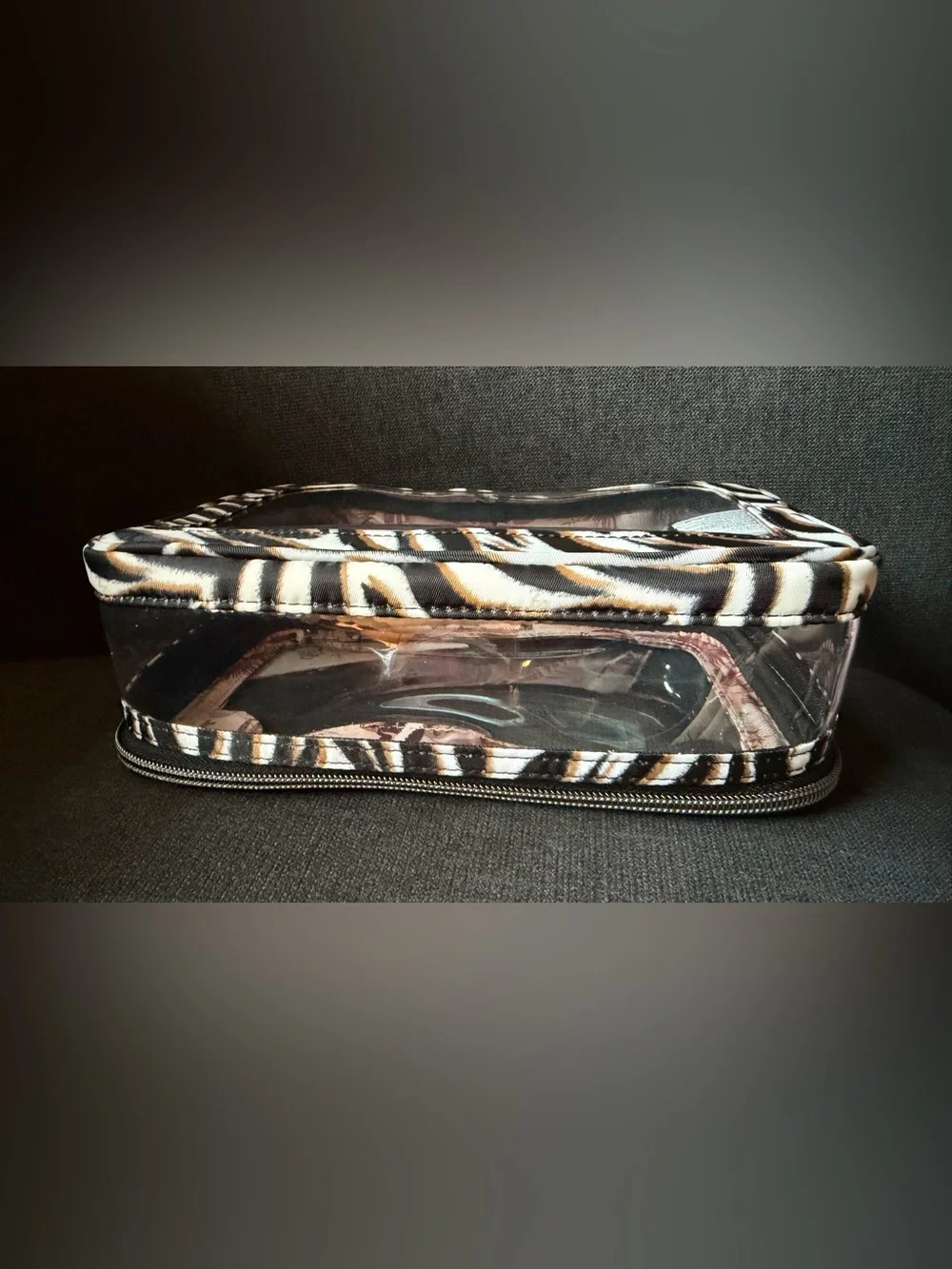 Lug Clear Zip Storage Pouch Bag – Zebra Sand (Black White Brown Animal)